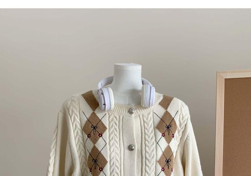 Argyle Print Button-Up Cardigan Product Image