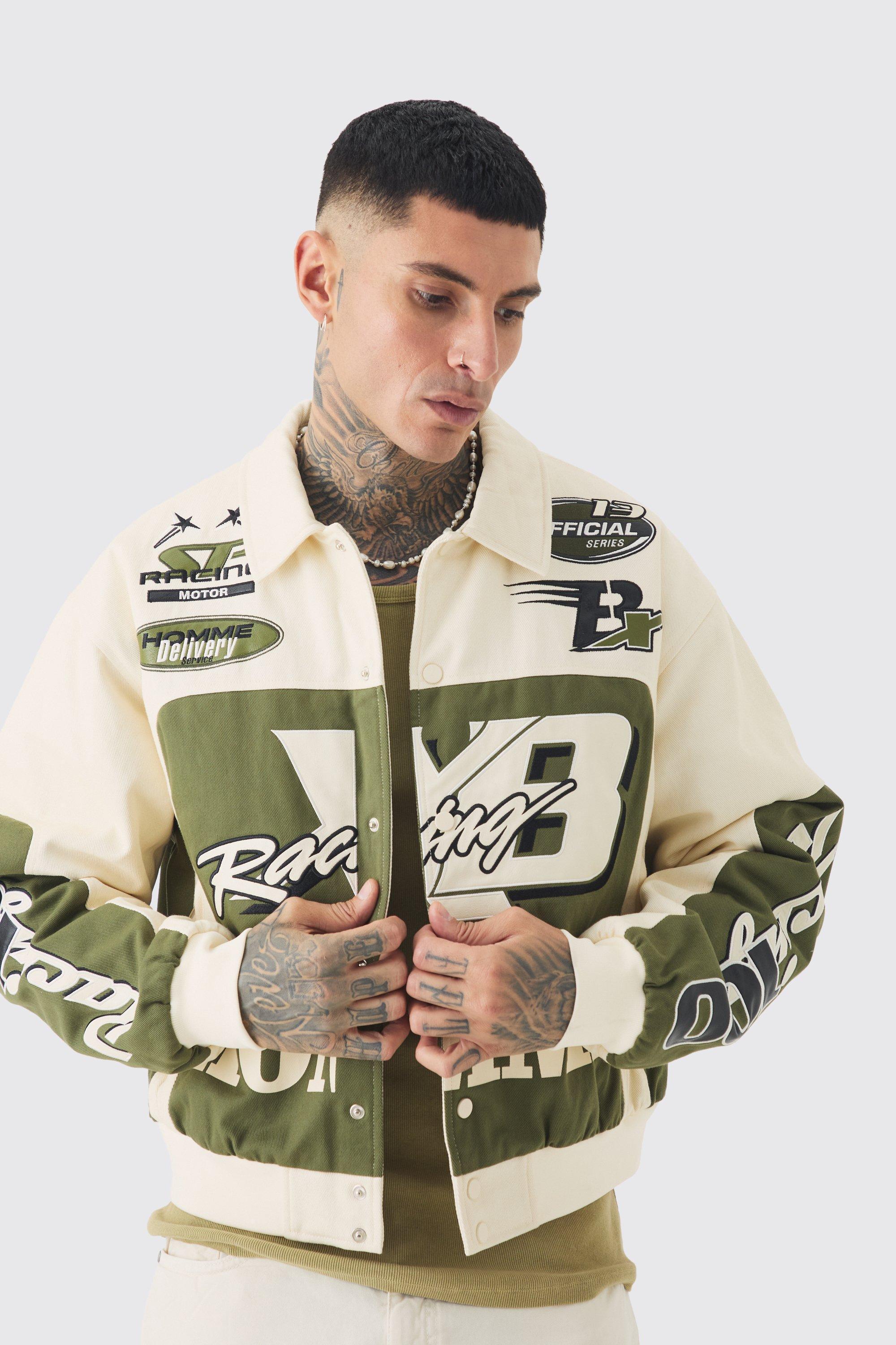 Tall Boxy Twill Homme Moto Bomber | boohooMAN USA Product Image