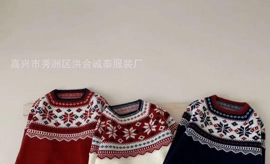 Round Neck Snowflake Print Sweater Product Image