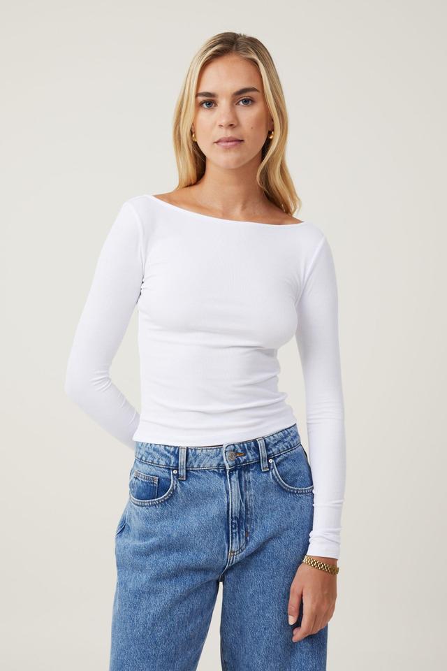 Cotton On Women - Staple Rib Boat Neck Long Sleeve Top - White Product Image