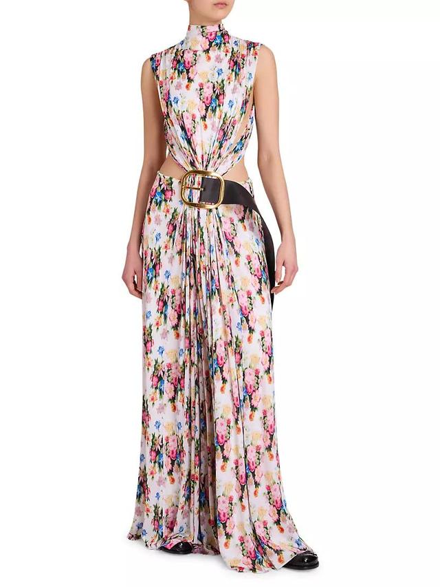 Floral Draped Belted Maxi Dress Product Image