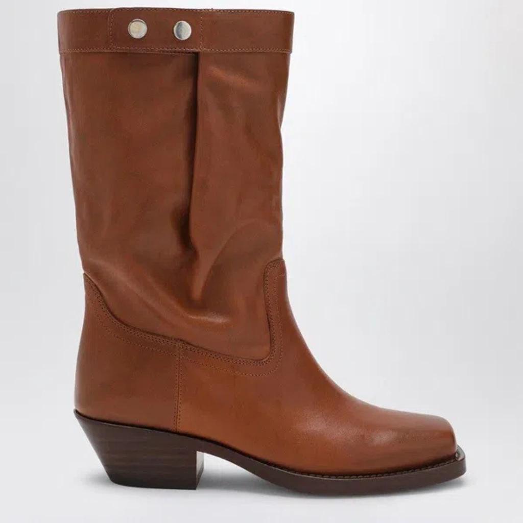 ISABEL MARANT Ademe Havana Leather Biker Boot In Brown Product Image