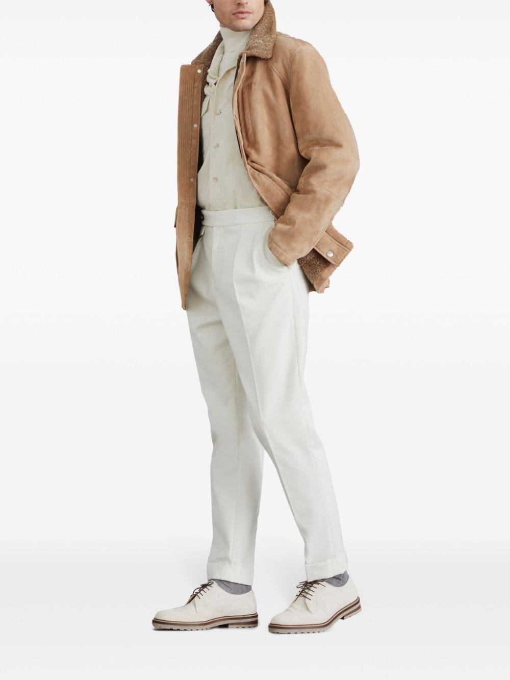 BRUNELLO CUCINELLI Shearling-collar Leather Jacket In Beige Product Image