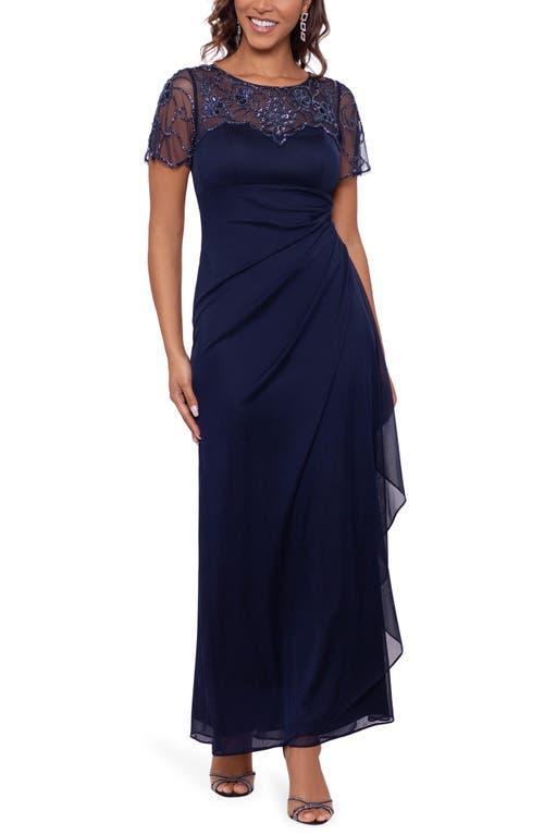 Xscape Illusion Boat Neck Short Sleeve Gown Product Image