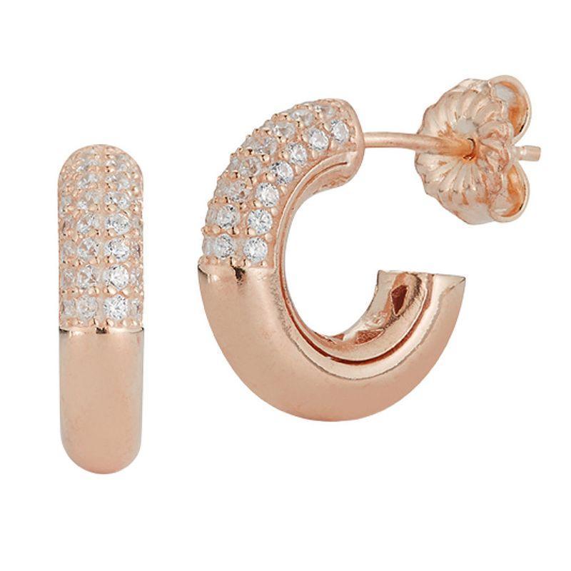 Sunkissed Sterling Cubic Zirconia Mini Hoop Earrings, Womens, Rose Gold Tone Product Image