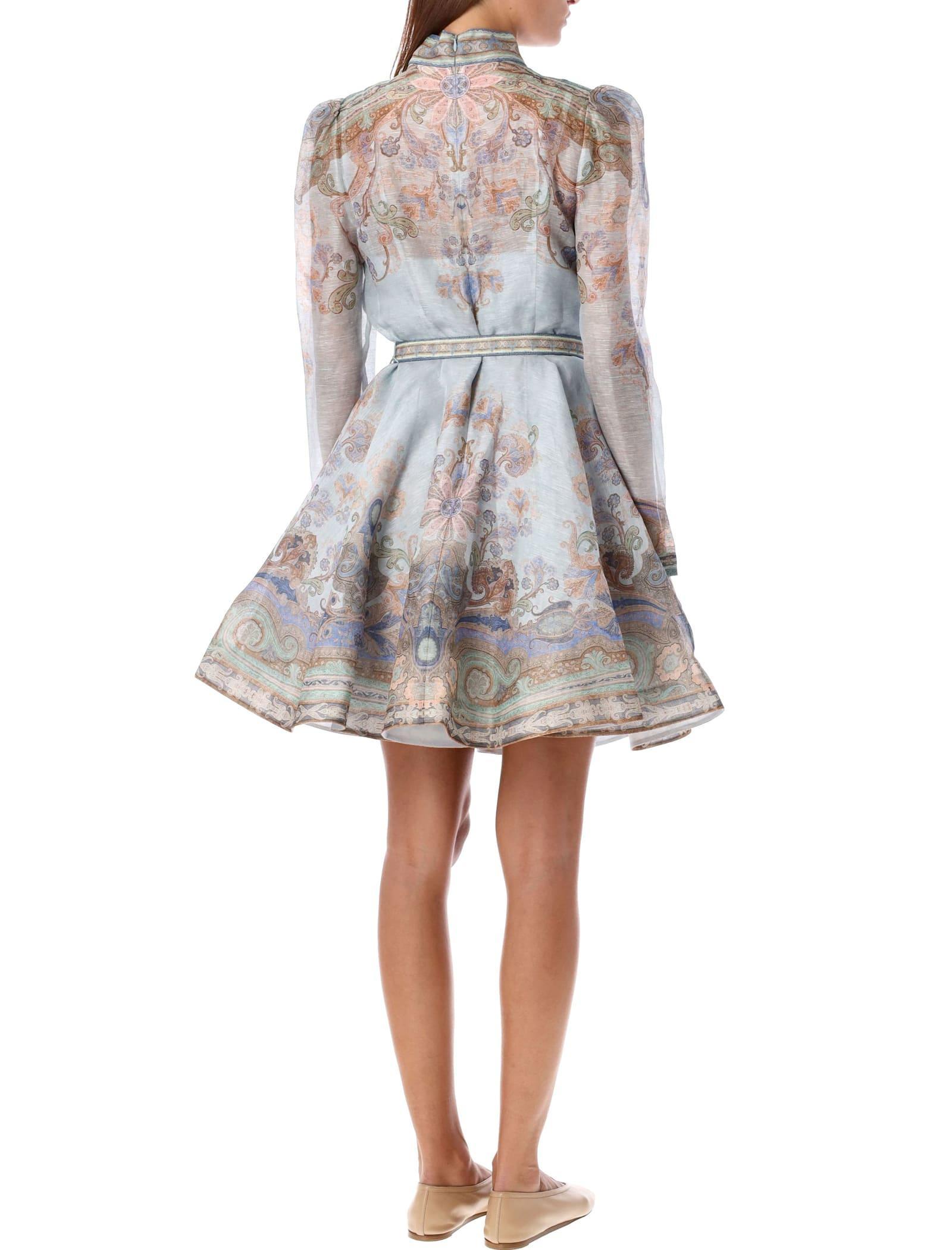 ZIMMERMANN Eden Belted Flower-and-paisley-print Linen And In Light Blue Product Image