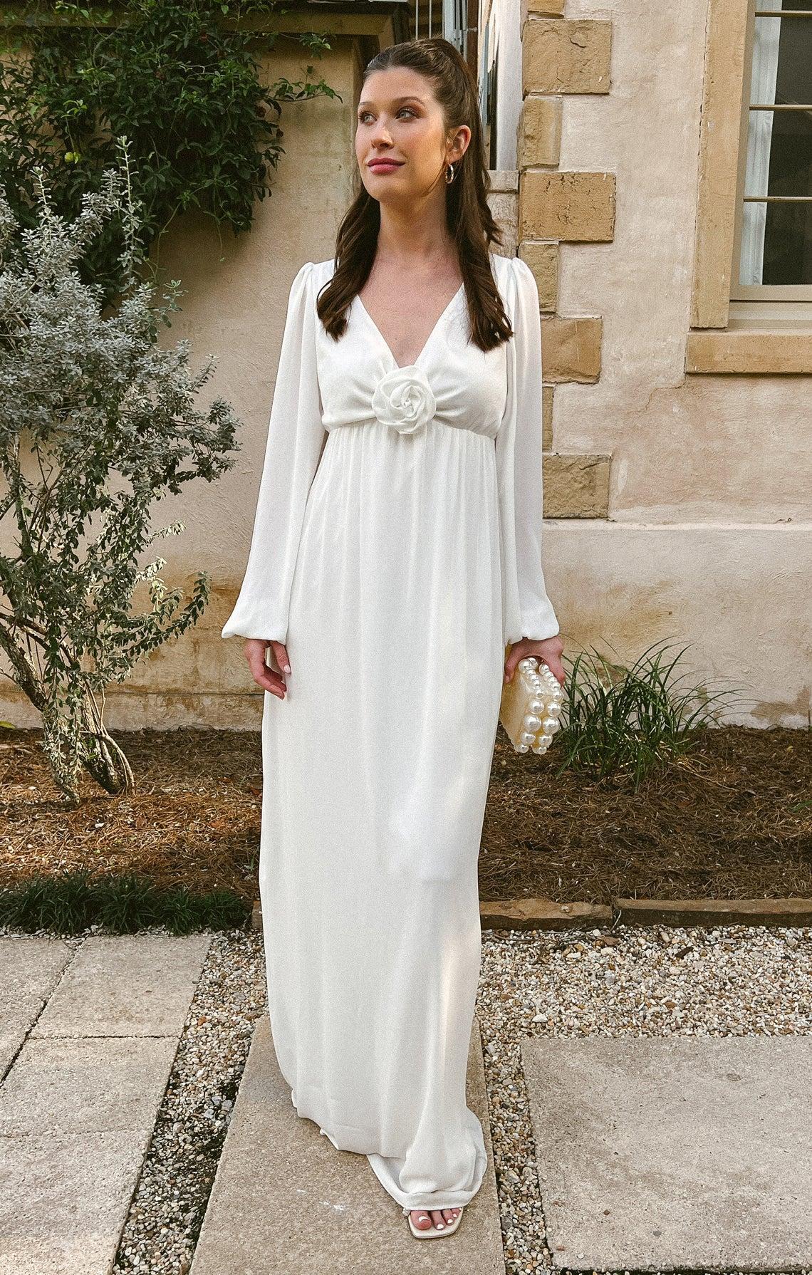 Rosetta Maxi Dress ~ White Silky Crepe Product Image