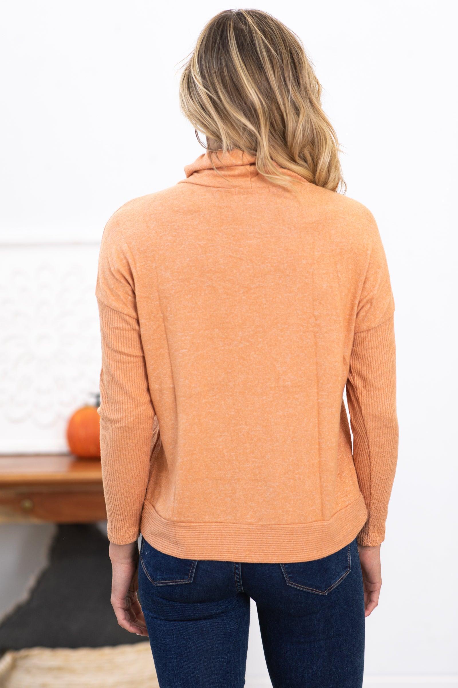 Orange Cowl Neck Top With Kangaroo Pocket Product Image