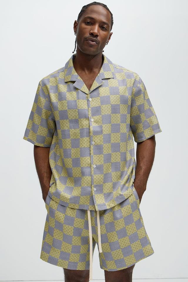 Checkered Print Shirt - Yellow/combo Product Image