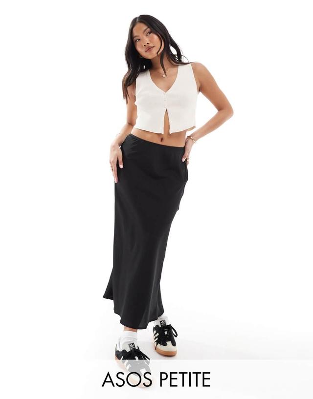 ASOS DESIGN Petite satin bias midi skirt in black Product Image