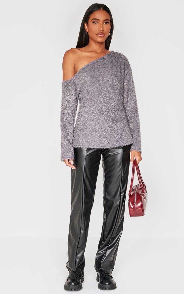 Charcoal Slouchy Textured Oversized Sweater Product Image