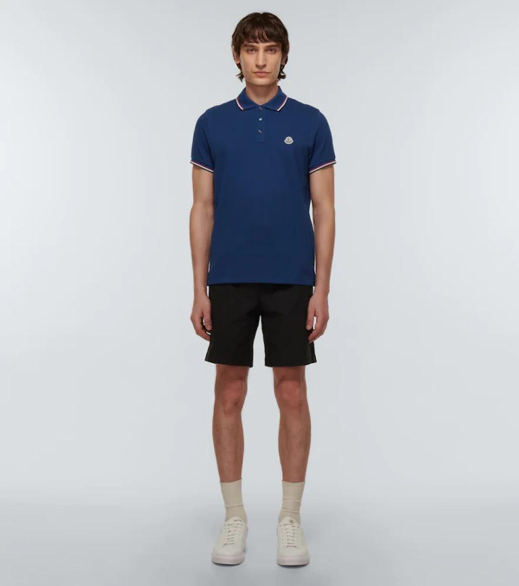 MONCLER Logo-appliquéd Striped Cotton-piqué Polo Shirt In Blue Product Image