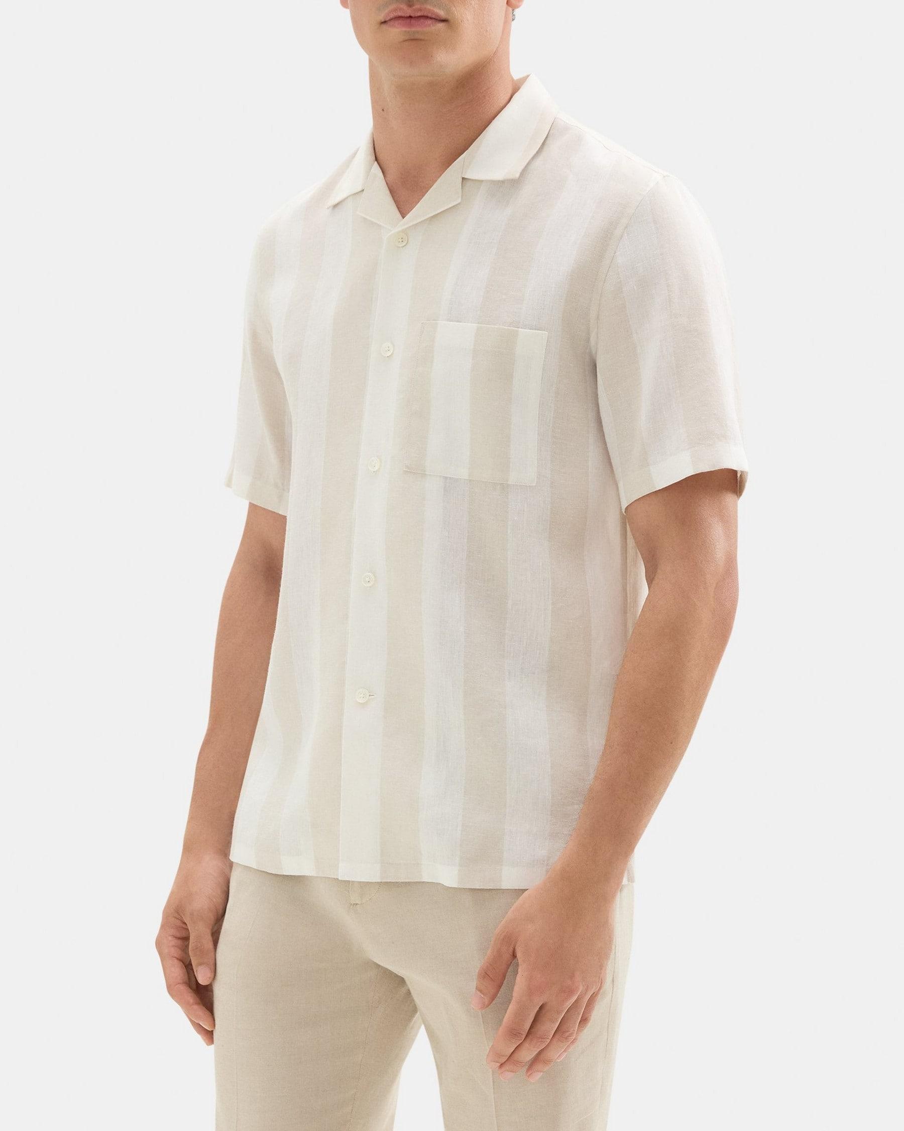 Short-Sleeve Camp Shirt in Striped Linen-Blend Product Image