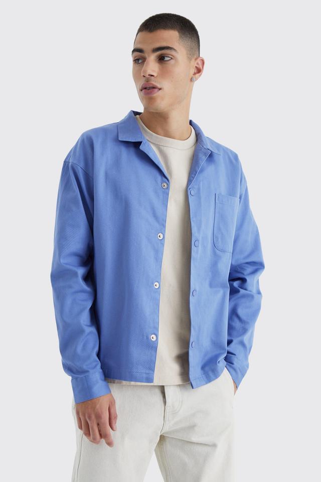 Boxy Revere Harrington Twill Overshirt | boohooMAN USA Product Image