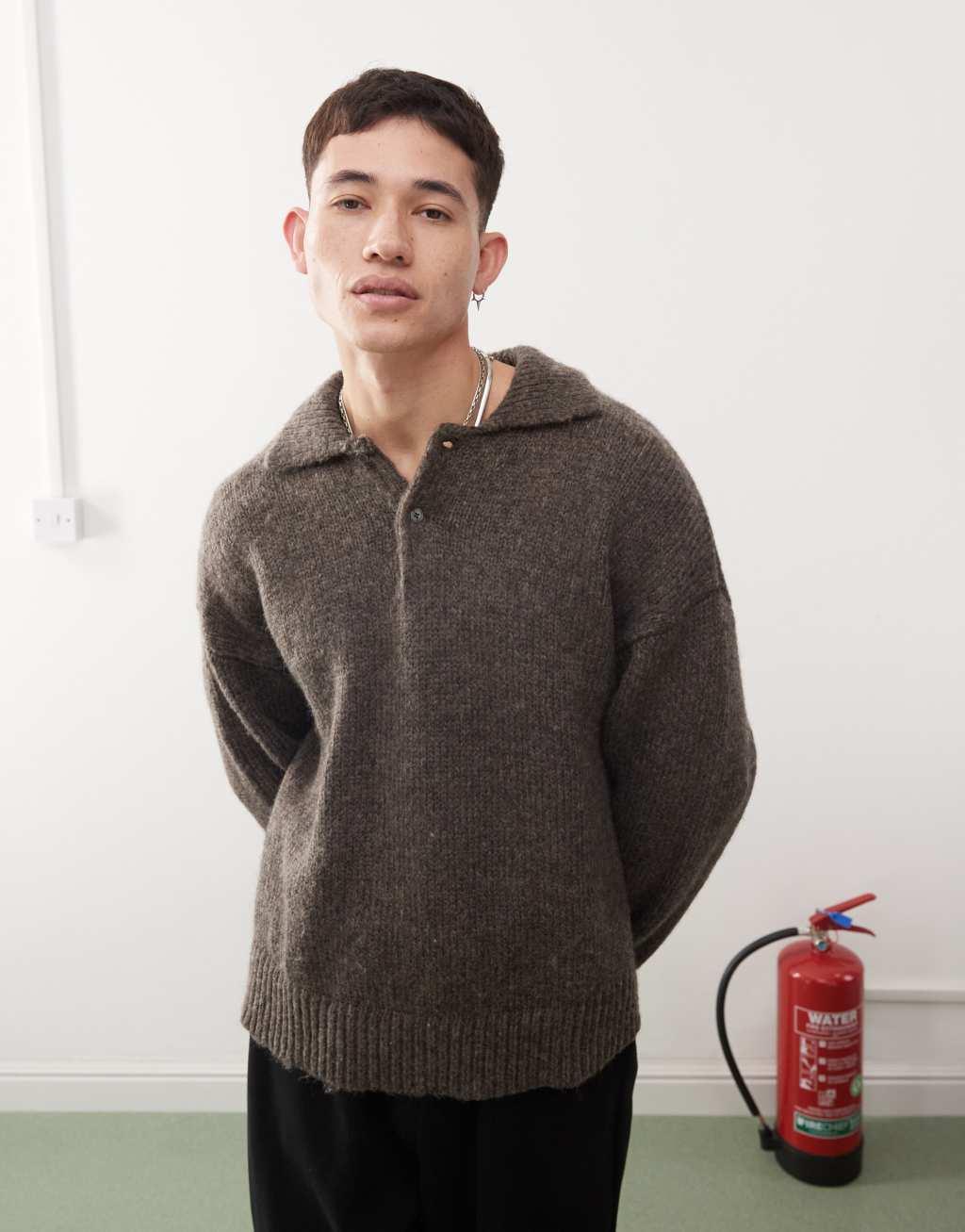 Weekday Bobby wool blend polo sweater in brown Product Image