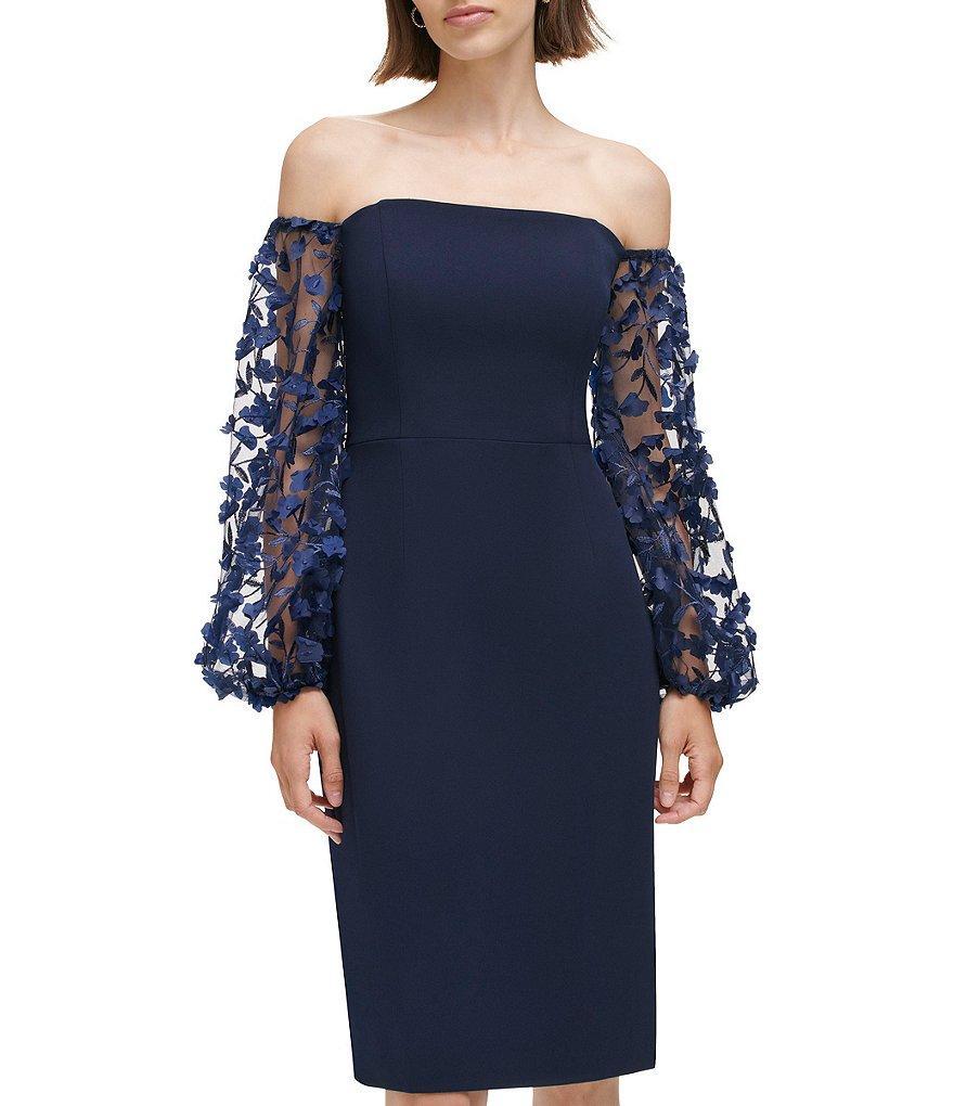 Eliza J Off-the-Shoulder Balloon 3D Floral Sleeve Sheath Dress Product Image