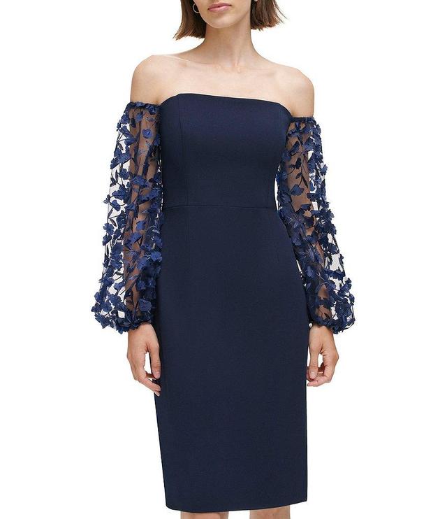 Eliza J Off-the-Shoulder Balloon 3D Floral Sleeve Sheath Dress Product Image