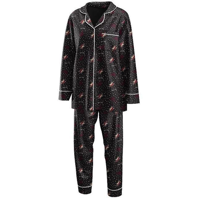 Womens Black Arizona Coyotes Long Sleeve Button-Up Shirt and Pants Sleep Set Product Image