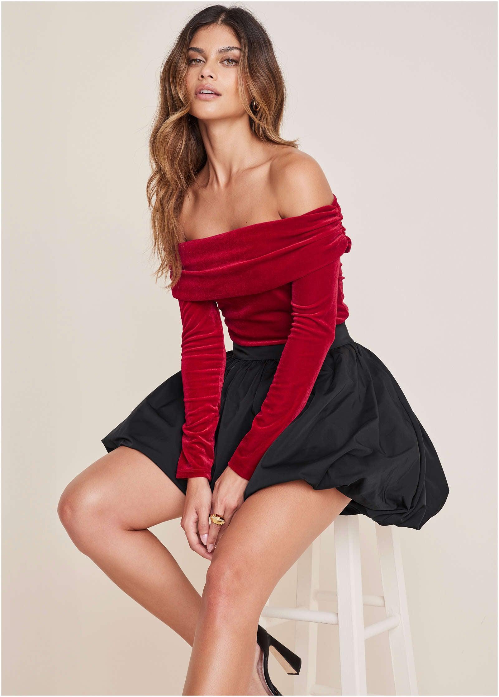 Off-The-Shoulder Velvet Top - Haute Red Product Image