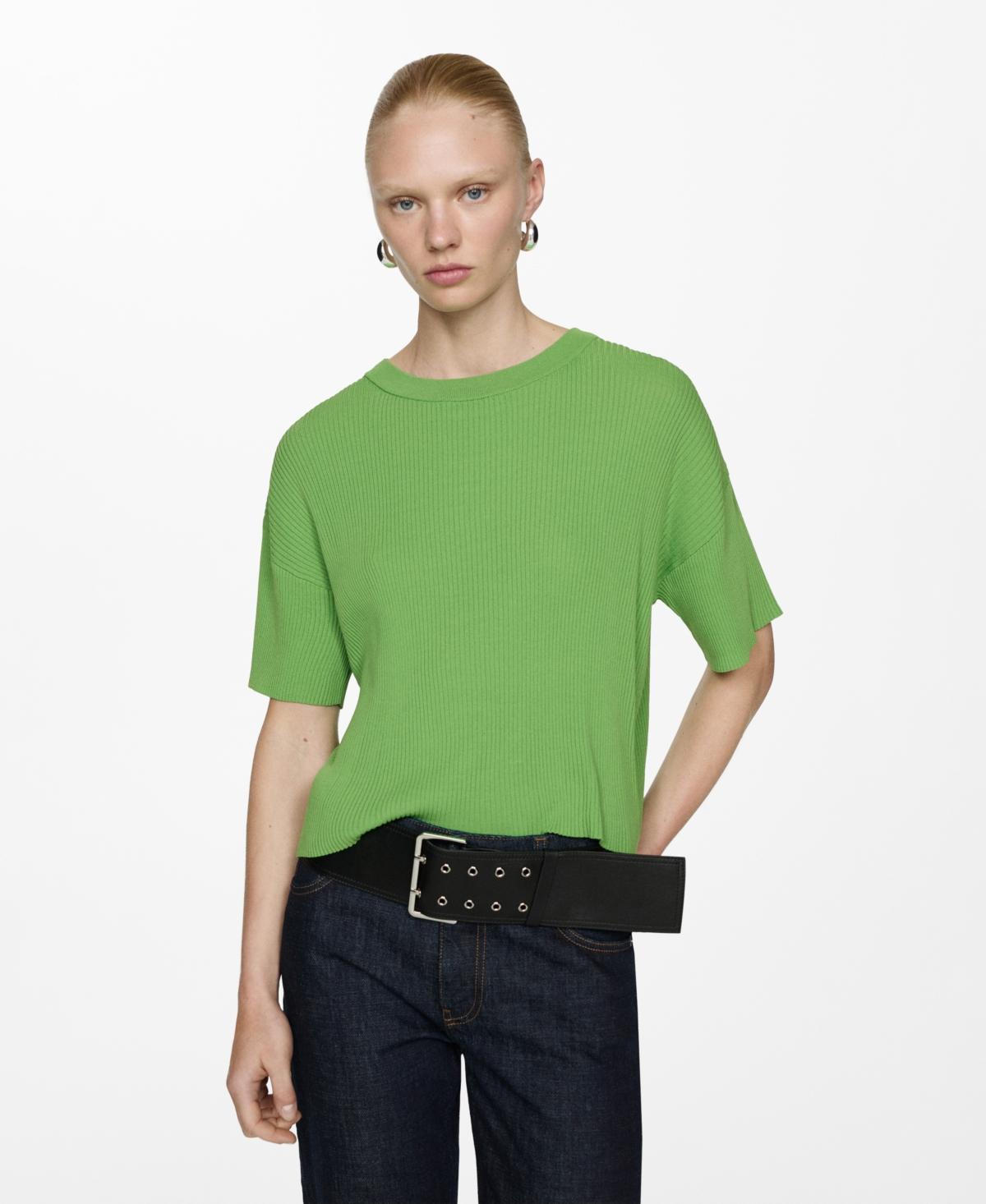 Mango Womens Ribbed Knit T-Shirt Product Image