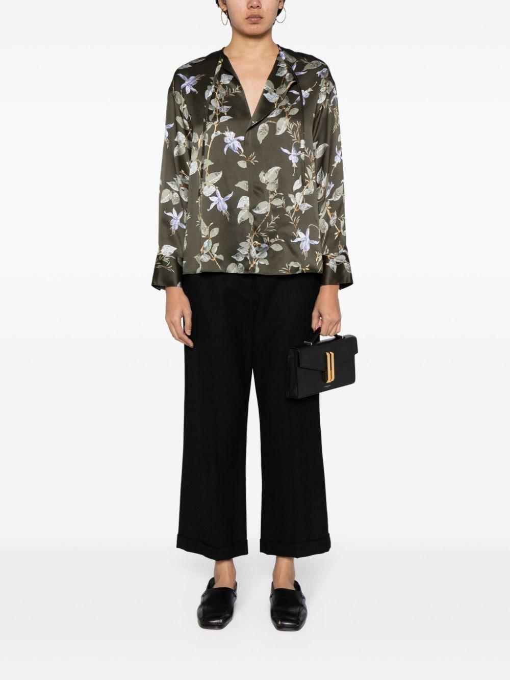 Floral Silk Draped Tie-neck Blouse In Eden Product Image