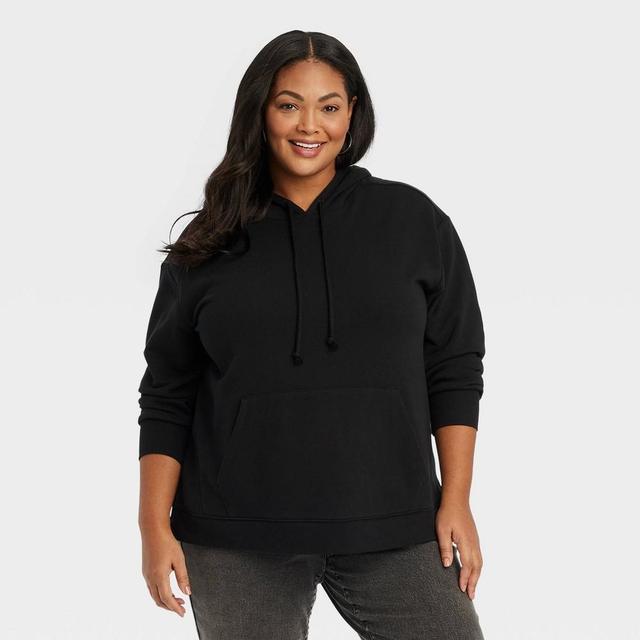 Womens Fleece Hoodie Sweatshirt - Ava & Viv Black 1X Product Image