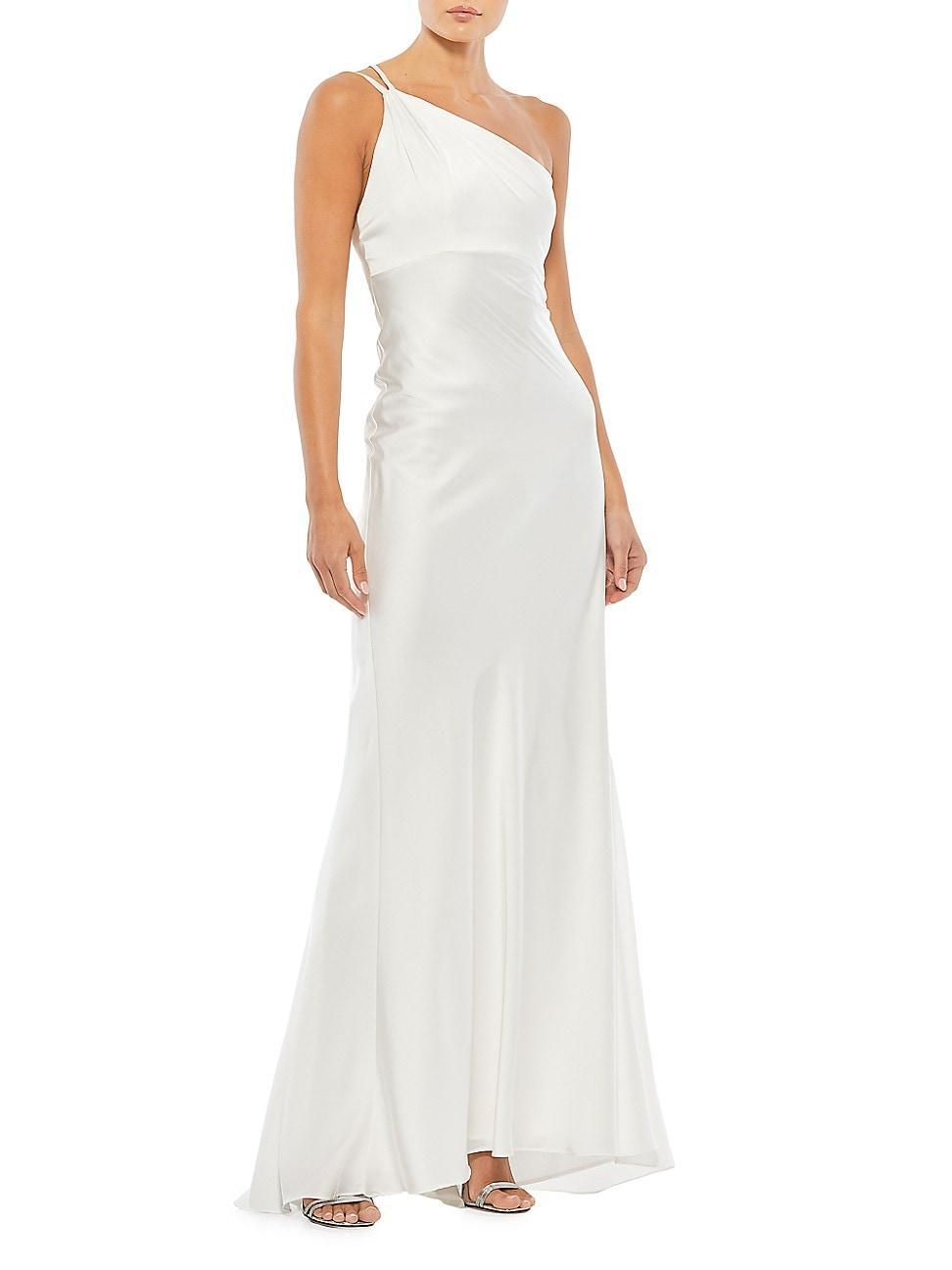 Womens Asymmetric Satin Column Gown Product Image