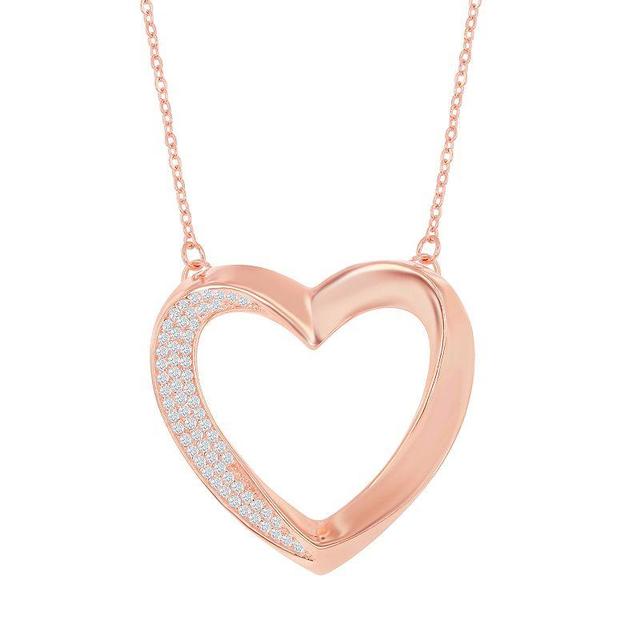 Sterling Silver Cubic Zirconia Open Heart Pendant, Womens Pink Product Image