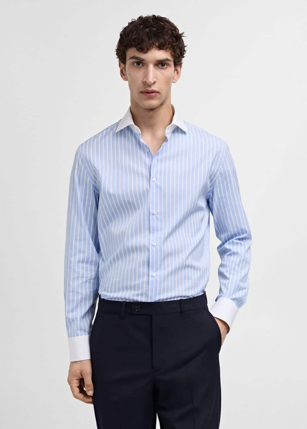 MANGO MAN - Striped-print slim-fit suit shirt sky blueMen Product Image