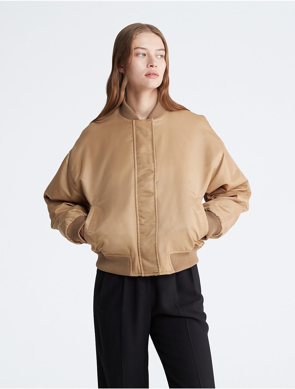 Calvin Klein Womens Nylon Bomber Jacket - Brown - L Product Image