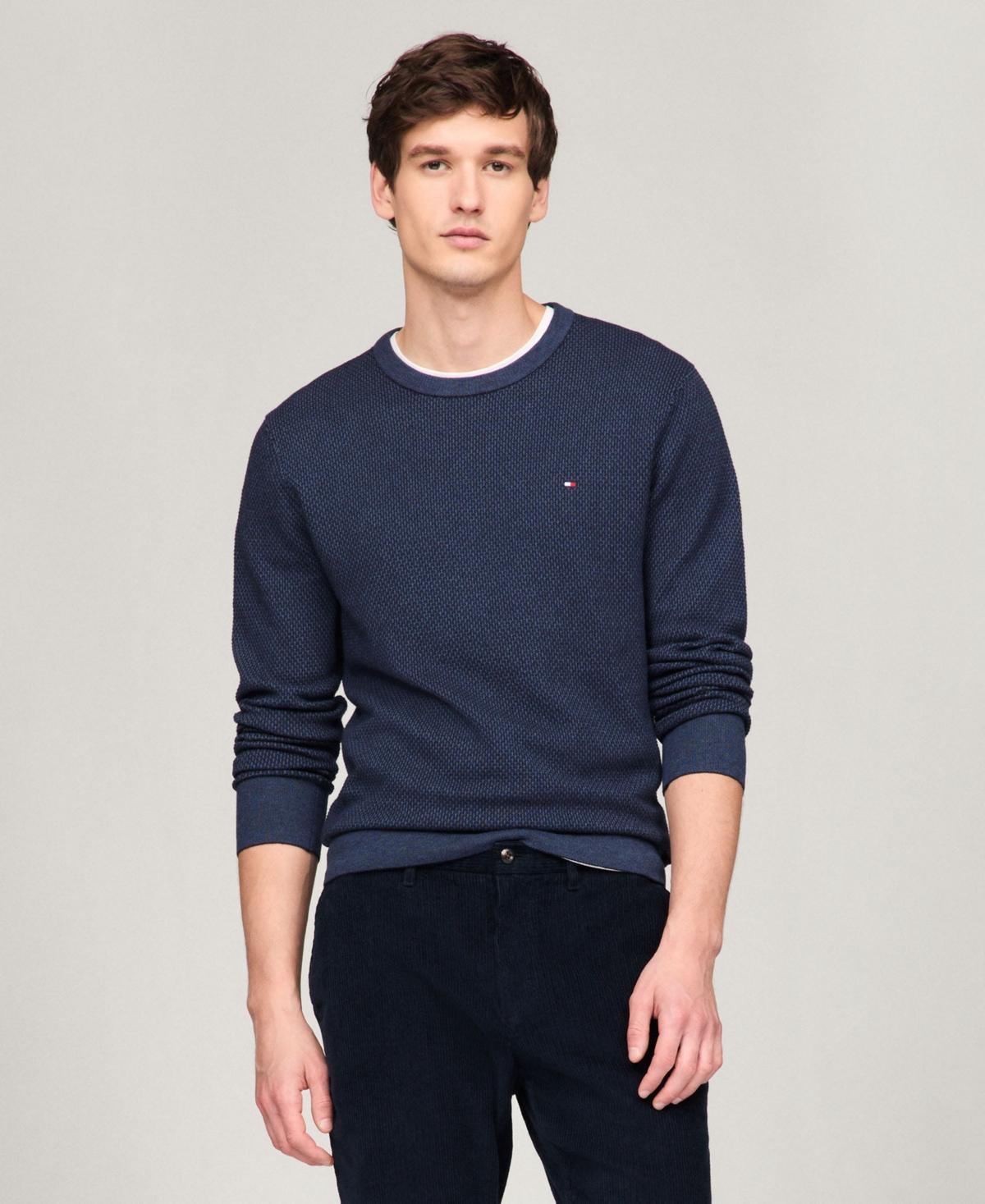 Tommy Hilfiger Mens Crewneck Two-Tone Cotton Cashmere Sweater - Black Product Image