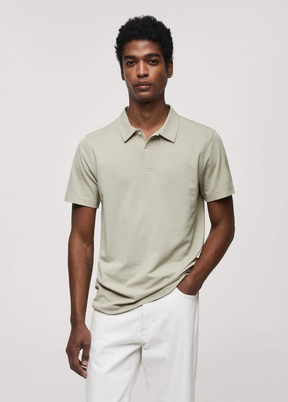 MANGO MAN - Slim-fit textured cotton polo shirt pastel greenMen Product Image