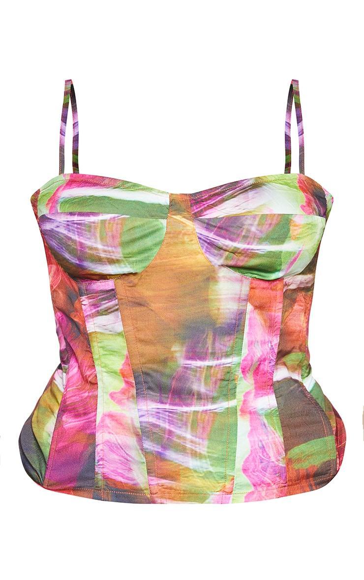 Plus Lime Textured Print Structured Corset Top Product Image