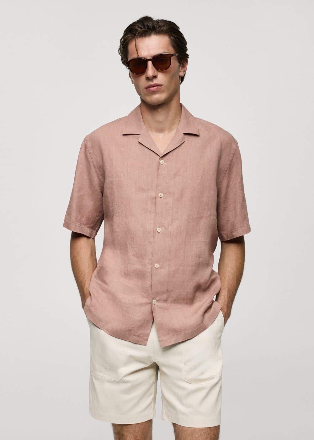 Mango Mens Linen Regular-Fit Shirt Product Image