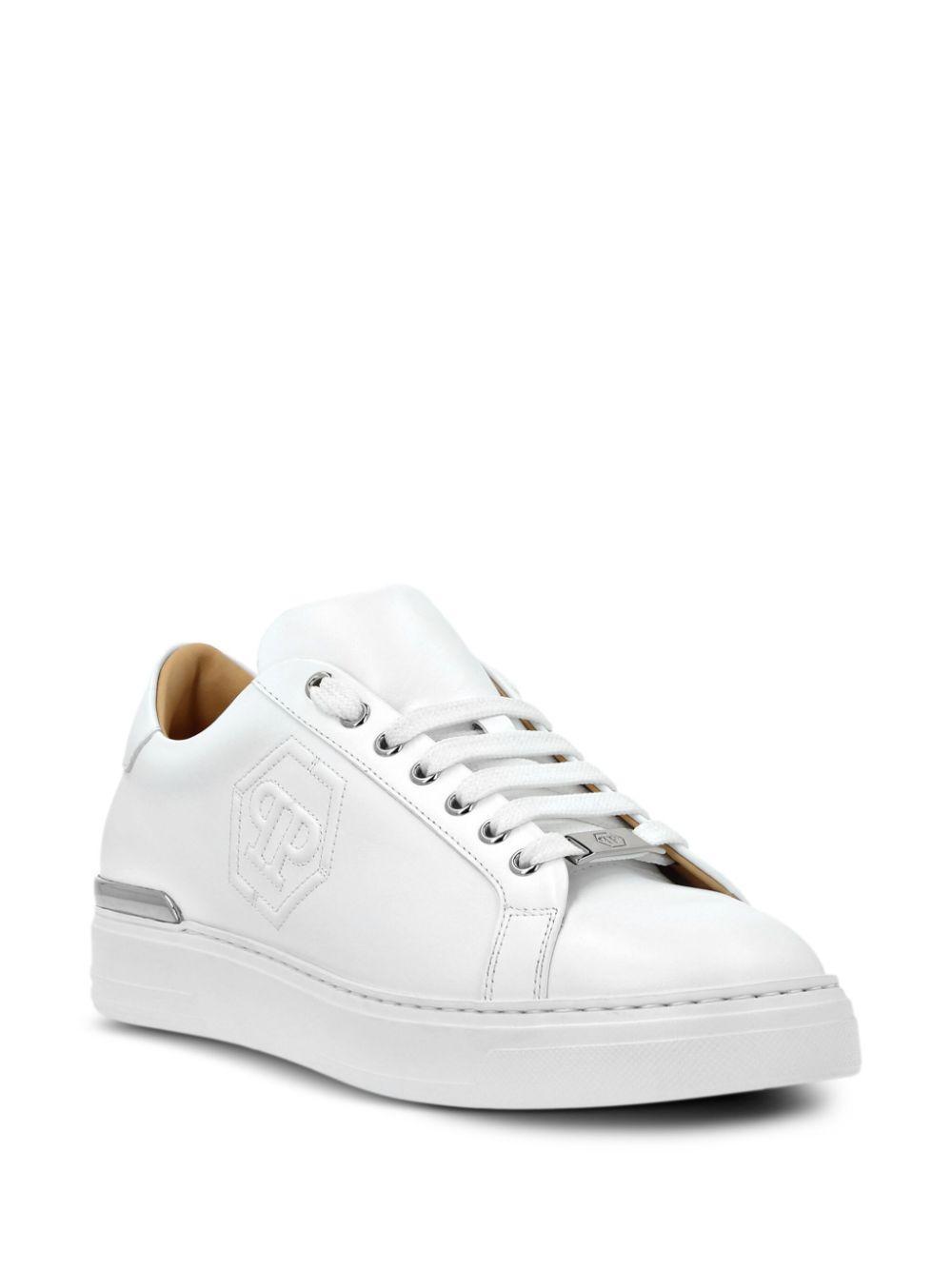 PHILIPP PLEIN Embossed Leather Sneakers In White Product Image