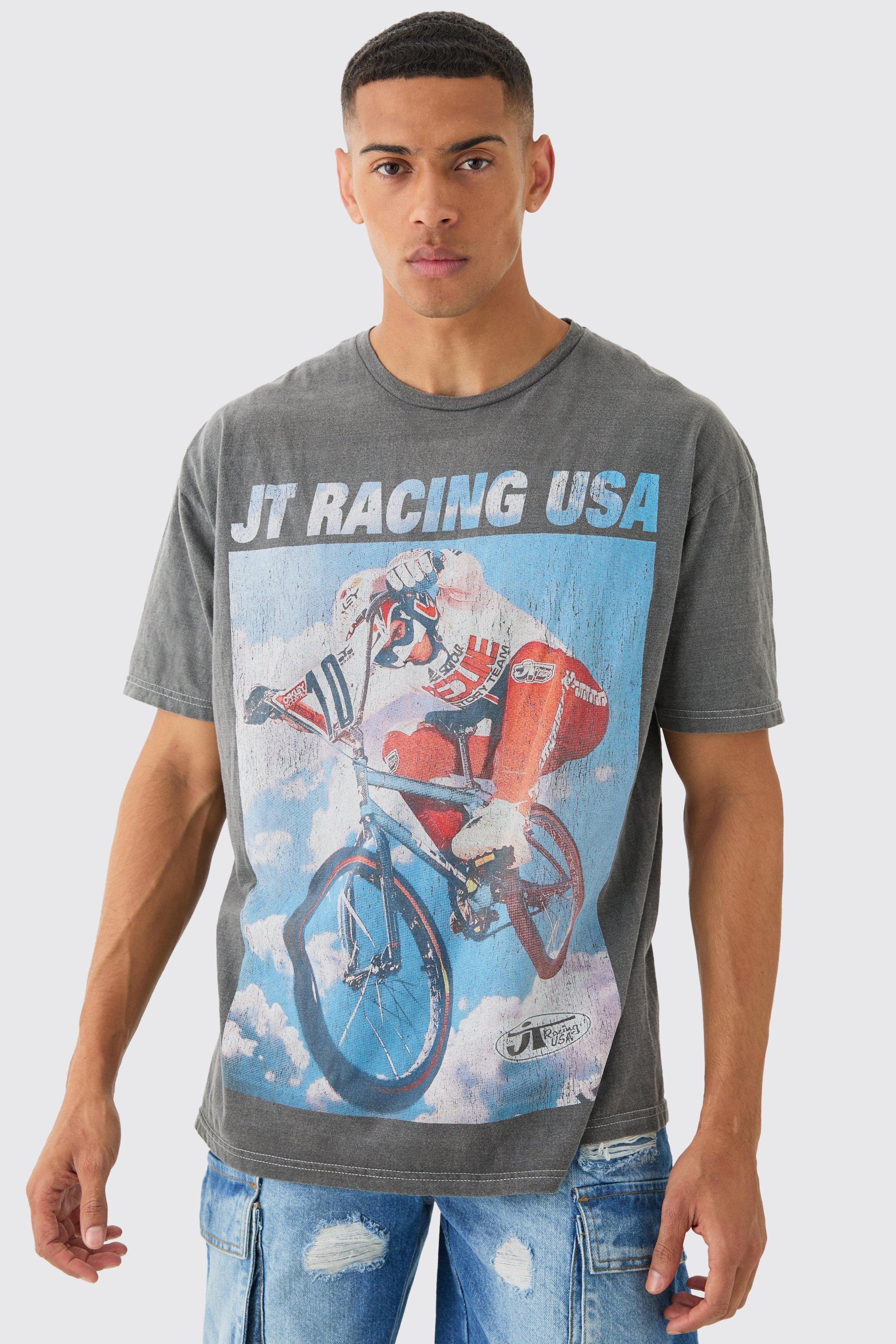 Oversized JT Racing Wash License T-shirt | boohooMAN USA Product Image