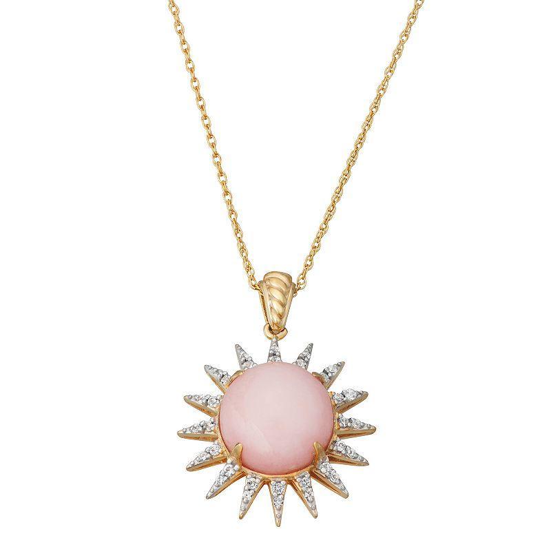 Jewelexcess Pink Opal & White Topaz 14k Gold Over Silver Sun Pendant Necklace, Womens 14k Gold Plated Product Image