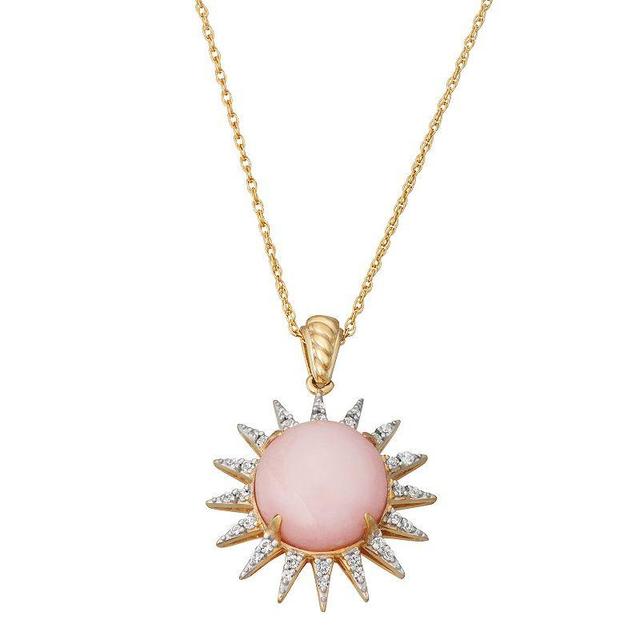 Jewelexcess Pink Opal & White Topaz 14k Gold Over Silver Sun Pendant Necklace, Womens 14k Gold Plated Product Image