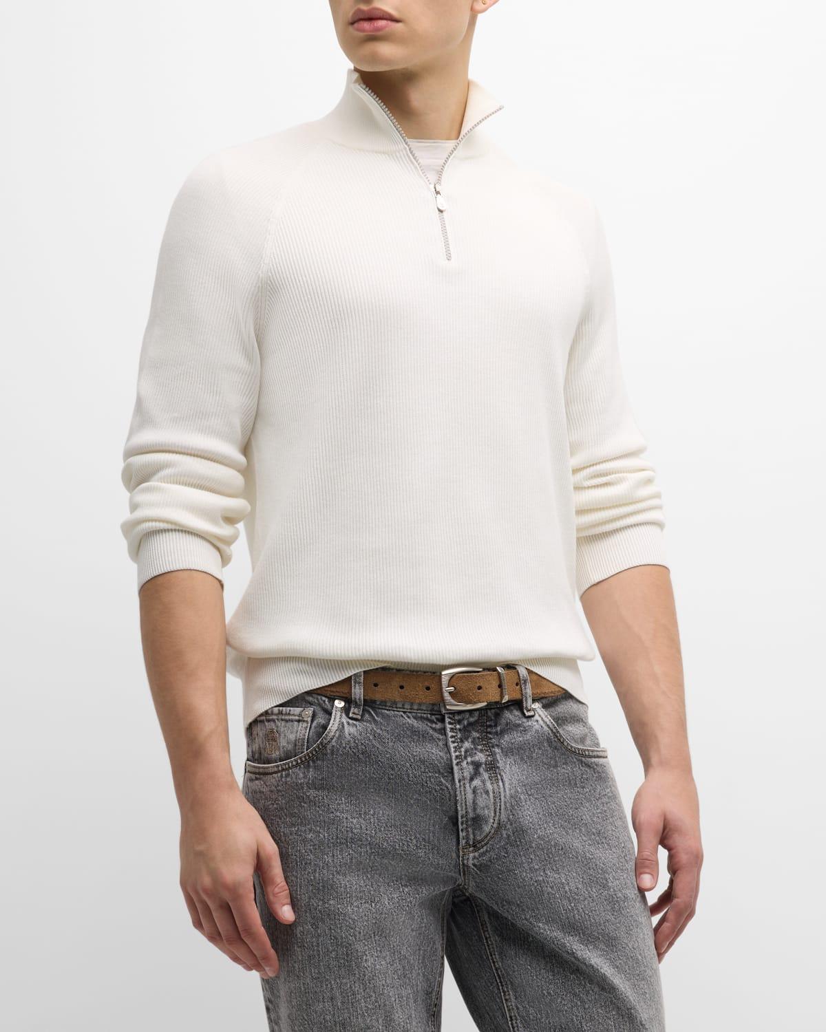 Mens Ribbed Cotton Quarter-Zip Sweater Product Image