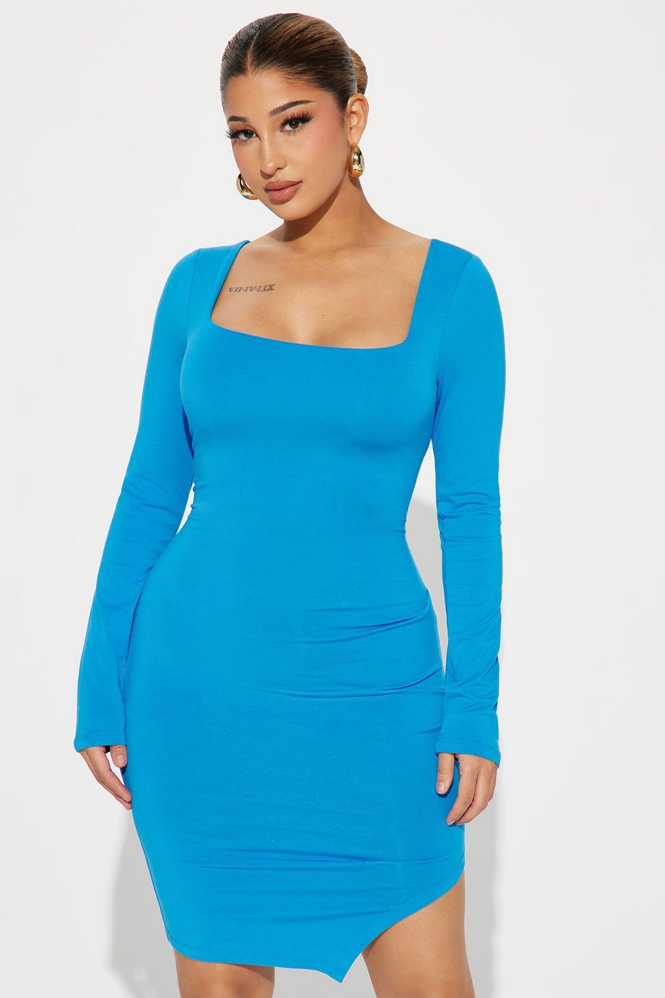 Selena Slit Mini Dress - Blue Product Image