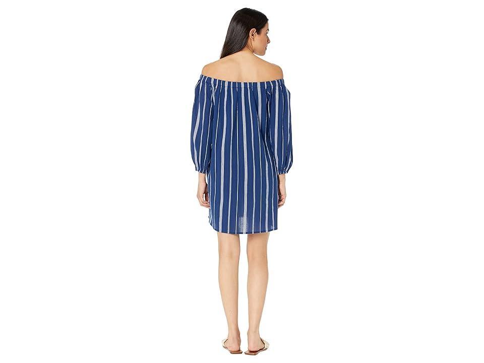 Lauren Ralph Lauren Slub Stripe Off-the-Shoulder Cover-Up Dress Women's Swimwear Product Image