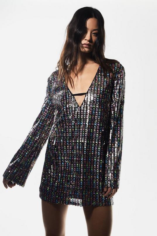 Sequin Tunic Long Sleeve Mini Dress Product Image