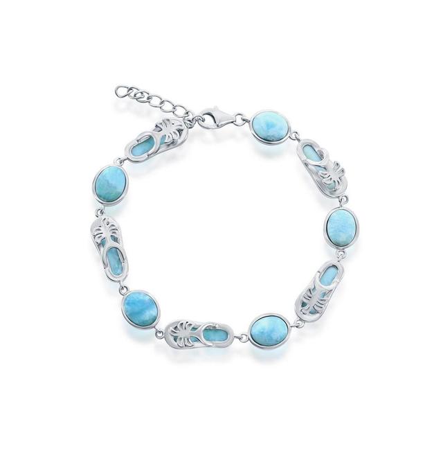 Sterling Silver Larimar Sandal Link Bracelet, Womens Blue Product Image