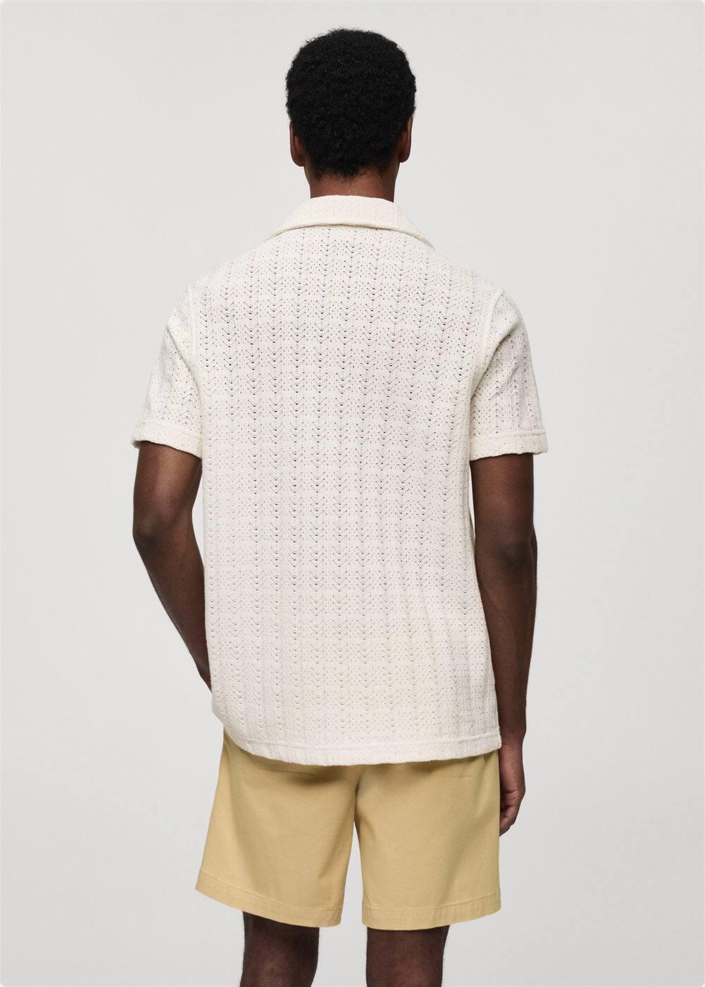 MANGO MAN - Openwork cotton knitte polo shirt ecruMen Product Image