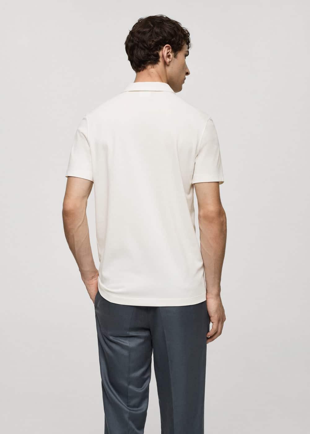 Slim-fit cotton piqué textured polo shirt - Men | MANGO USA Product Image