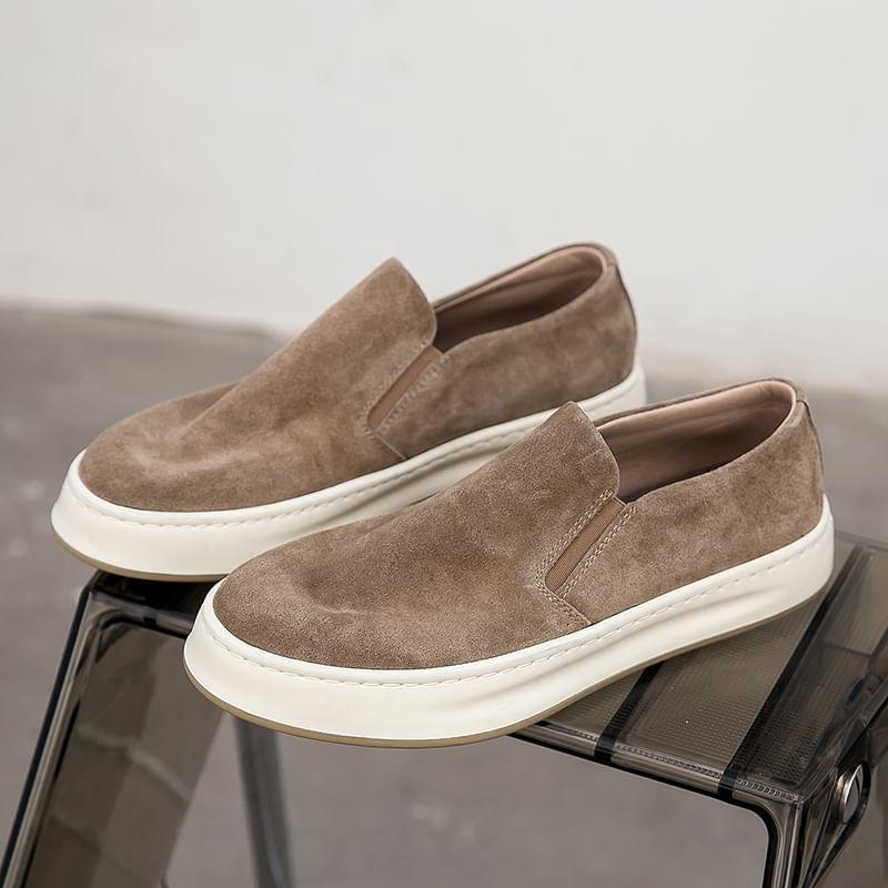 Platform Plain Faux Suede Slip-Ons Product Image