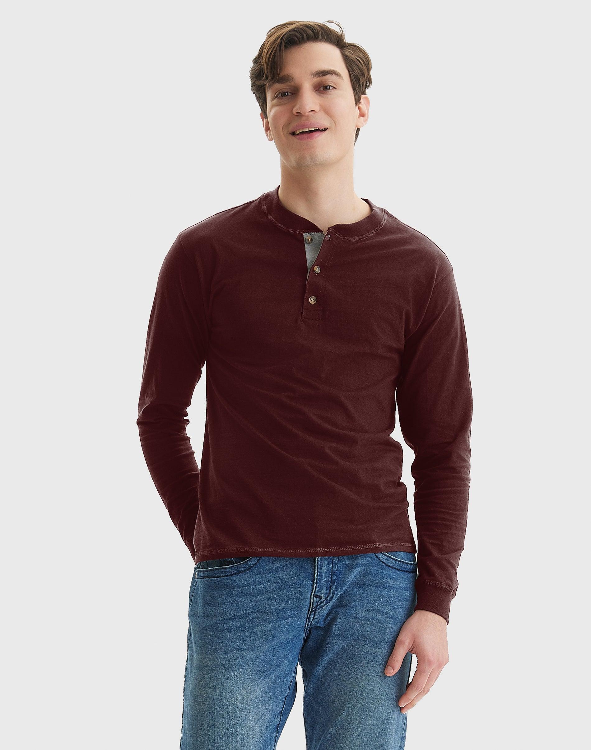 Hanes Beefy-T Mens Long Sleeve Henley Petro Teal 2XL Product Image