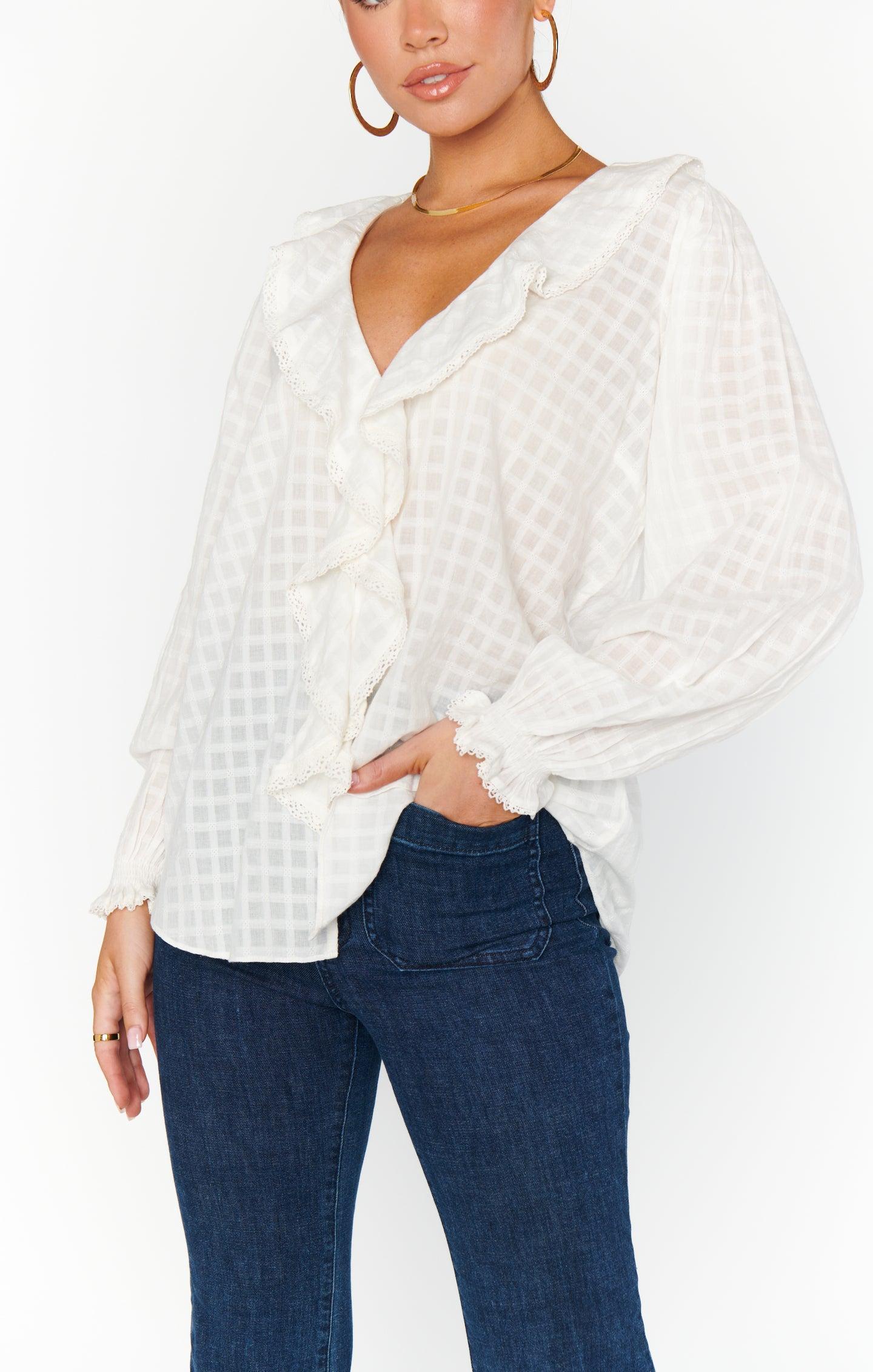 Lydia Ruffle Top ~ White Cotton Voile Product Image