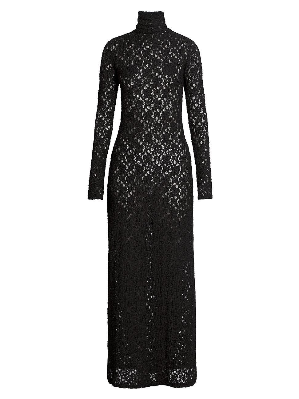 Chlo Long Sleeve Turtleneck Smocked Lace Maxi Dress Product Image