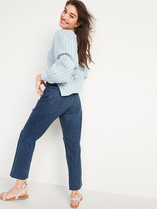 High-Waisted Button-Fly Slouchy Straight Crop Jeans Product Image